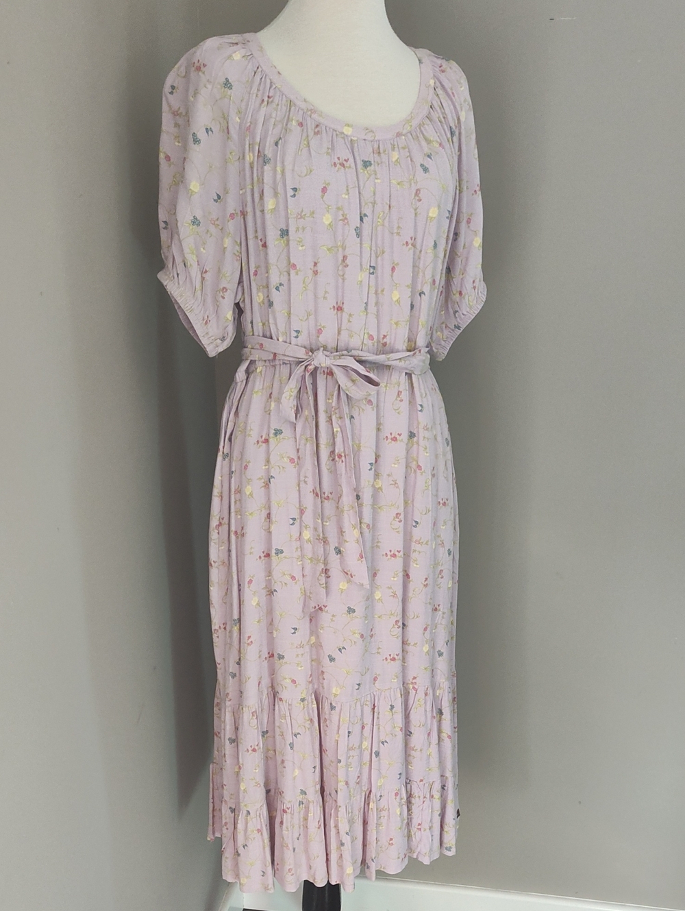 Matilda Jane Lavender Floral Midi Dress with Elastic Waist And Tie Belt